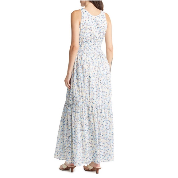 Something Navy Maxi Dress, Floral Smocked Cotton Cream Multi, Size XS New w/Tag - Picture 5 of 10